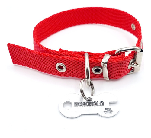 Chapita Identificatoria Perros Llave Fija + C Rojo 2cm