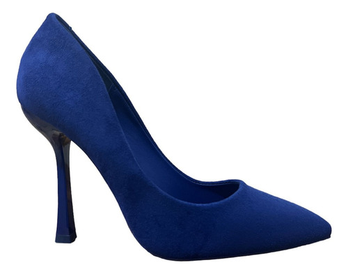 Zapato Stiletto Taco Fino Gamuza Azul