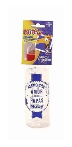 Biberón Anticólico Nuby Frases 9oz Azul