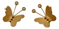 Comprar Aretes Mujer Baño Oro 24k Topo Mariposa Alas Antenas Perla