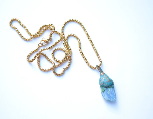 Imagen 5 de 9 de Collar Piedra Cianita, Cadena De Acero Quirurgico, Cod1