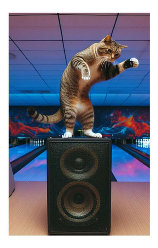 Vinilo 20x30cm Gato Bailando Arriba Del Parlante Fiesta