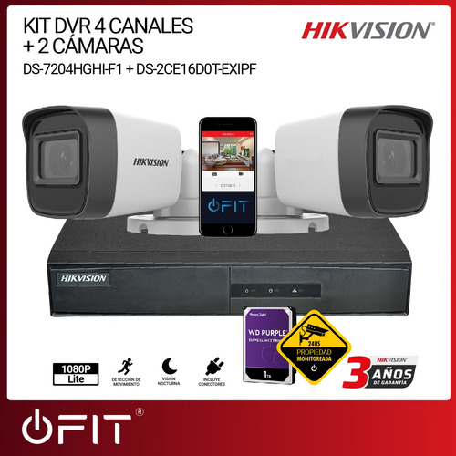 Imagen 2 de 10 de Kit Camaras Hikvision Dvr 4 Ch + 2 Bullet + Disco