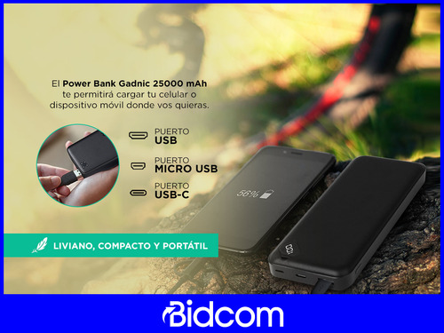 Power Bank Gadnic 25000 Mah Bateria Recargable Celular Usb Color Negro