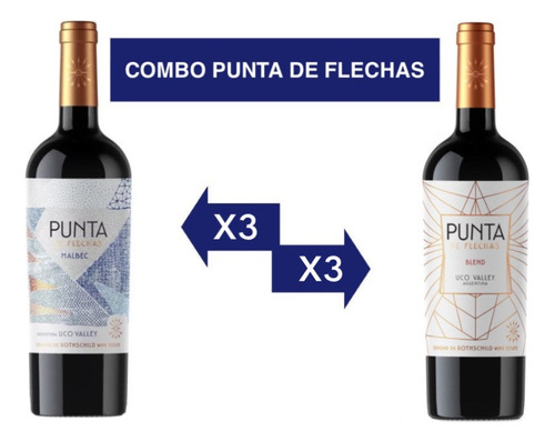 Combo Vinos Punta De Flechas ( 3 Blend + 3 Malbec ) 750ml.