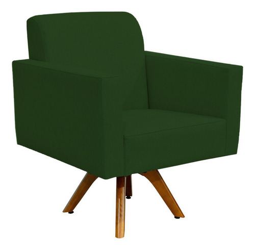 Kit 02 Poltronas Decorativas Base de Madeira Helô L02 Suede Verde Musgo