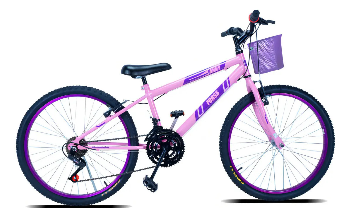 Bicicleta de passeio infantil Forss Anny aro 24 18v freios v-brakes câmbios Comum cor rosa com descanso lateral