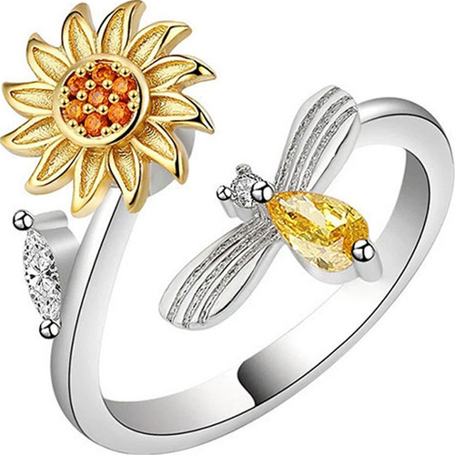 Anillo Antiestrés Tik Tok Flor Girasol Giratorio Ajustable