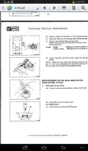 Manual Para Transmisión Automática Toyota Corolla A130-a131l (Usado)