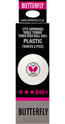 Bolas Butterfly Ping Pong S40+ 3 Star White 3-pack