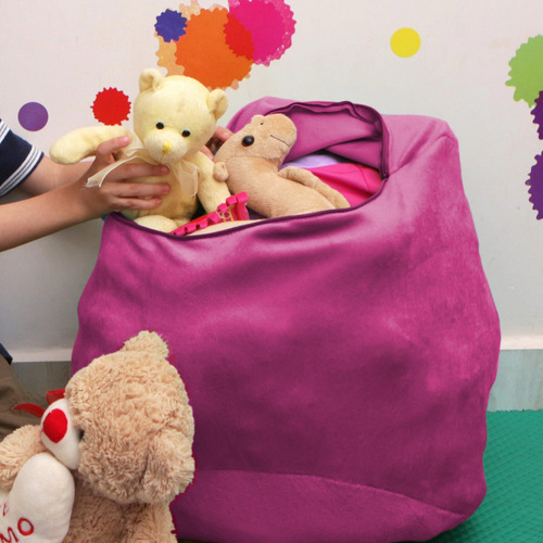 Imagem 2 de 5 de Puff Organizador Infantil Para Bichos De Pelúcia Rosa Escuro