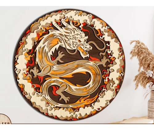 Cuadro Decorativo Dragon Chino Multicapa En Madera 
