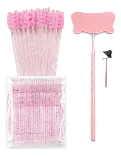 100 Microbrush + 50 Cepillos + 1 Espejo De Acero Inox Color Rosa Largo 10 Mm