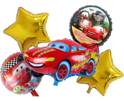 Pack 5 Globos Metalizado Cars Rayo Macqueen Aire O Helio