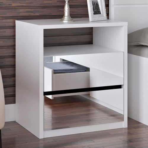 Mesa De Cabeceira 2 Gavetas Espelhado 100% Mdf 807e Branco