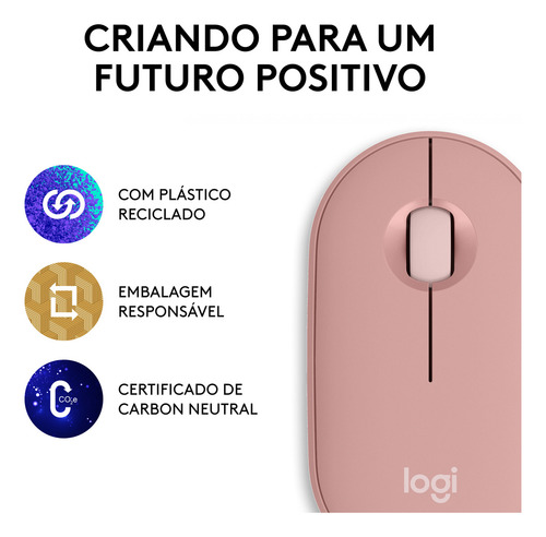 Mouse Sem Fio Bluetooth Logitech Pebble 2 M350s - Rosa
