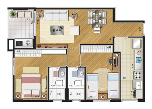 Imagem 2 de 5 de Apto 65m 2 Dorms 1 S 1 V Santa Paula São Caetano Sul
