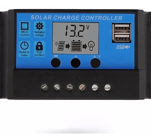 Controlador Carga Painel Solar 10a 12v E 24v Lcd 2 Usb