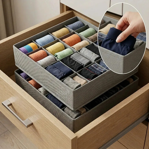 Kit 2 Organizador Colmeia De Roupas Gaveta Guarda Roupa 24 Divisórias Ciclo Alternativa Cor Cinza