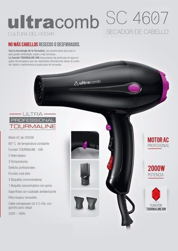 Imagen 3 de 6 de Secador De Pelo Ultracomb Sc-4607 2000w 2 Velocidades