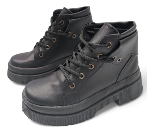 Borcego Bota Moda Bragué Mujer Cuero Veggie Negro Botineta 