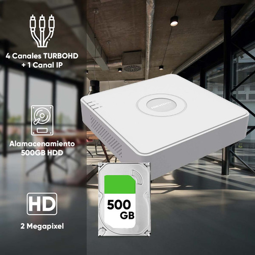 Hikvision Kit Dvr 4 Canales Turbohd + 1 Canal Ip 2 Megapixel Lite + 500gb Hdd Ds-7104hghi-f1-500 Con 1 Bahía De Disco Duro 1 Canal De Audio Con Audio Por Coaxitron Y Salida De Vídeo Full Hd