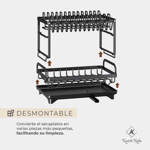 Secaplatos Escurridor Cubiertos 2 Niveles Organizador Cocina Color Negro