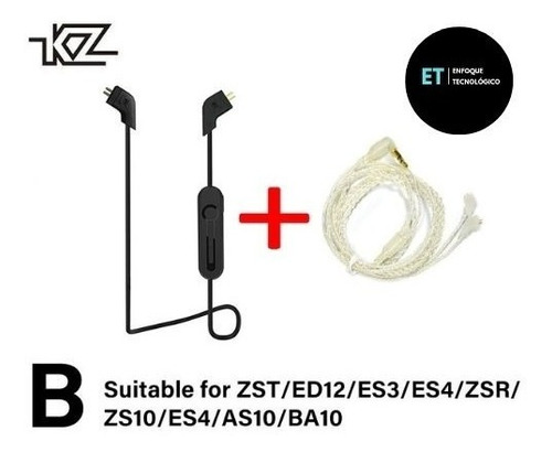 Bluetooth + Cable Plata Pin B In Ear Kz Ed12 Zst Es4 Zs10