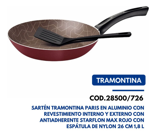 28500726tramontina Sarten 26 Cm Con Espatula Paris