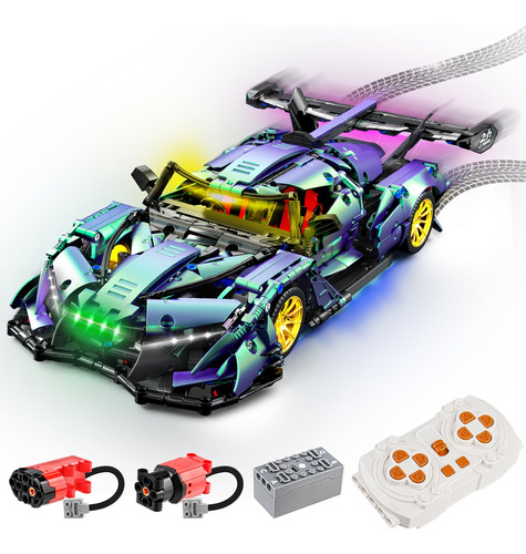 Owone 1 Super Car Building Set Con Motores Y Kit De Luz Led,