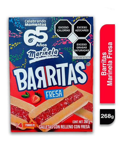 Barritas De Fresa Marinela 268g 4 Paquetes De 2 Galletas C/u