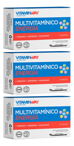 Vitamin Way Kit X3 Cajas Multivitamínico Energia Ginkgo X30