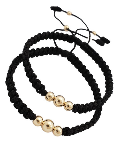 Pulsera Para Parejas En Oro 18k Diseño Rojo Negro 3 Esferas