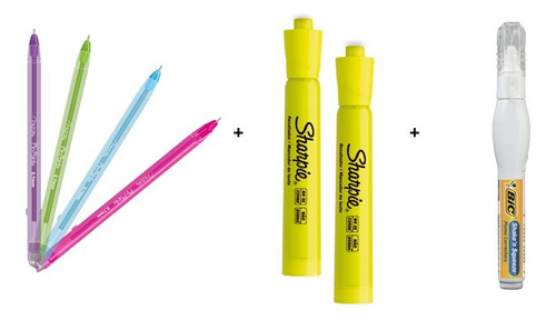 Set De Escritura Escolar Bolígrafos, Marcatextos Y Corrector