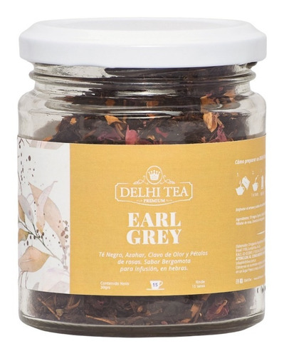 Imagen 1 de 6 de Te Hebras Delhi Tea Premium Frasco Earl Grey