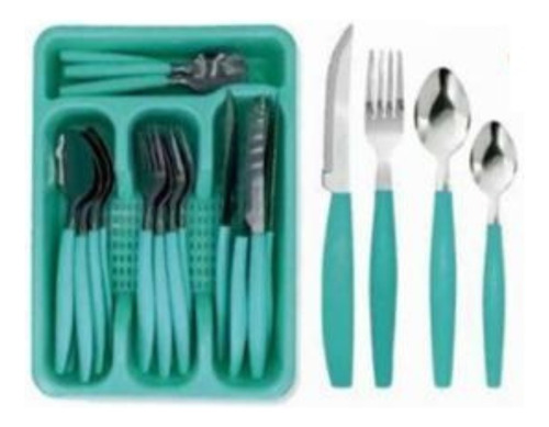 Kit De Talheres Inox Canadá 25 Peça Colher Garfo Faca Kehome Cor Verde