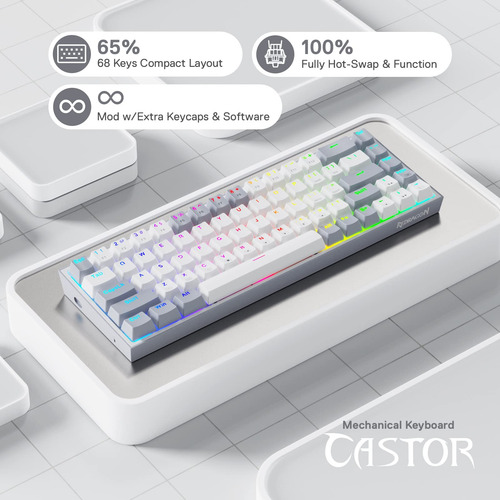 Teclado Gaming Redragon K631 Grey 65% Cableado Rgb 68 Teclas