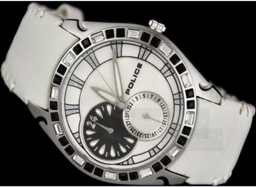 Relógio Feminino Italiano Pulseira Couro Branco C/ Cristais