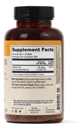 Naturewise Vitamina D3 1000ui 360 Cápsulas