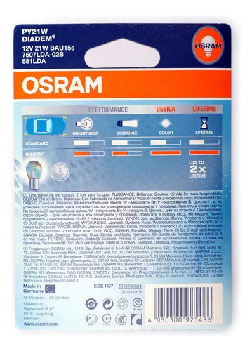 2 Bombillas Led Osram Py21w 7507lda 12v21w Bau15s 581lda