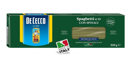 Fideos De Cecco Spaghetti Nº 12 Con Espinaca 500 Gr. Caja