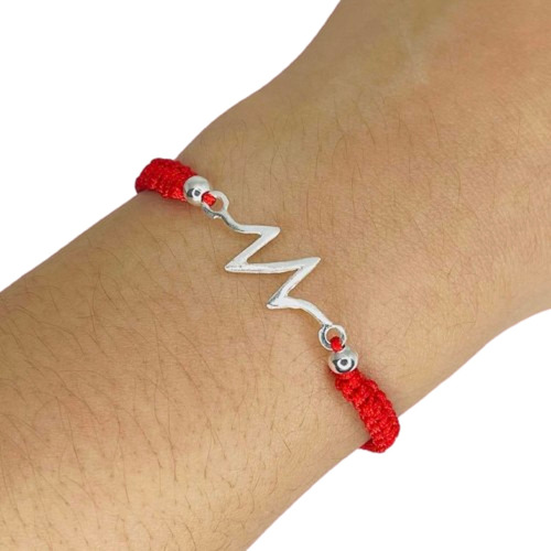 Pulsera Hilo Rojo Con Dije Ritmo Cardiaco Bolitas Ps 270-209