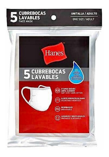 Cubre Bocas Reusable Hanes Original Paquete De 5 Pzs