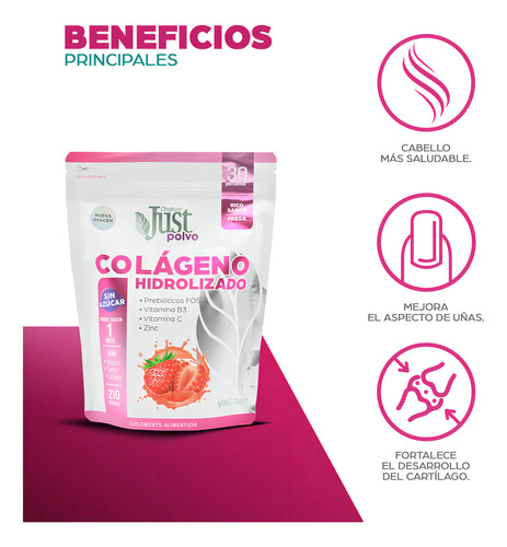Just Colágeno Hidrolizado Collagen 6000 En Polvo Sabor Fresa