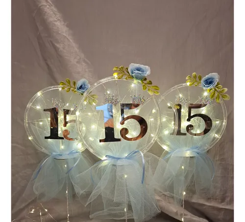 Centro De Mesa De Tul Con Numero Y Luces Led X15