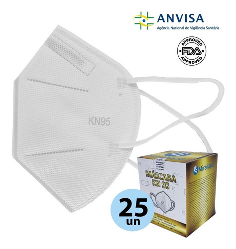 Imagem 2 de 5 de Mascara Kn95 N95 5 Camadas Proteção Branca Kit 25 Unidades