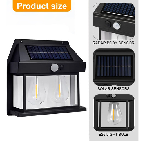 Aplique Lampara Solar Impermeable Con Sensor Vintage 2led