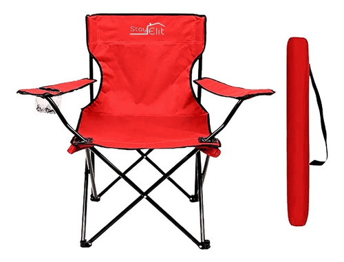 Silla Plegable Con Soporte Para Brazo Camping Exterior Playa Color Rojo