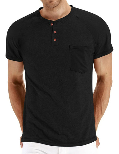 Playera Henley Casual Para Hombre Manga Corta Con Bolsillos