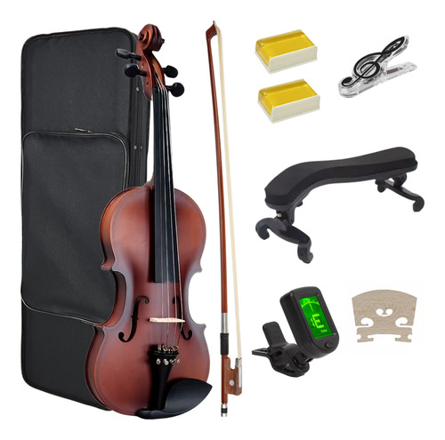 Kit Violino Konig Fosco 4/4 Estojo Espaleira Afinador Breu